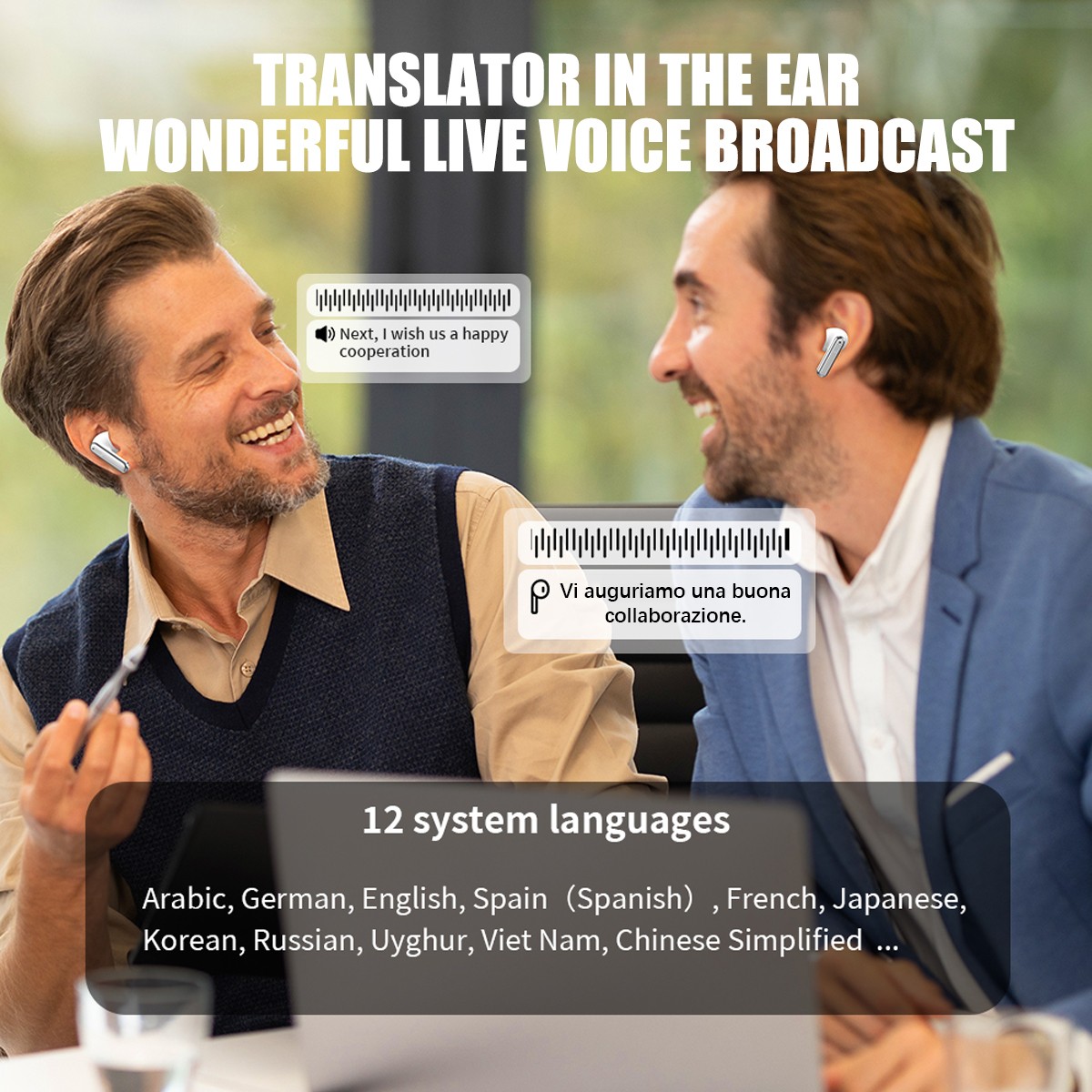 150 Language Translator Earbuds High Accuracy Wireless Bluetooth 5.3 Two Way ..