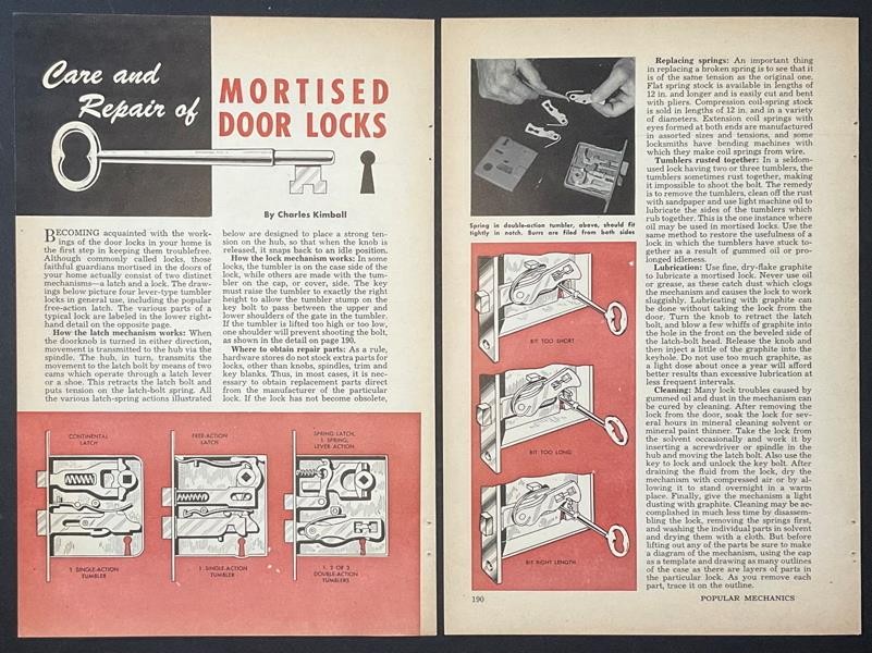 “Care and Repair of Mortised Door Locks” 1952 HowTo INFO Restoration