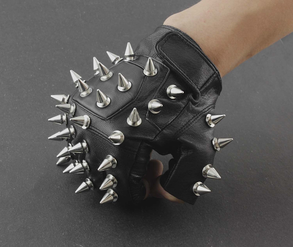 Fashion Streetwear Party Men Punk Biker Motorcycle Leather Fingerless Gloves