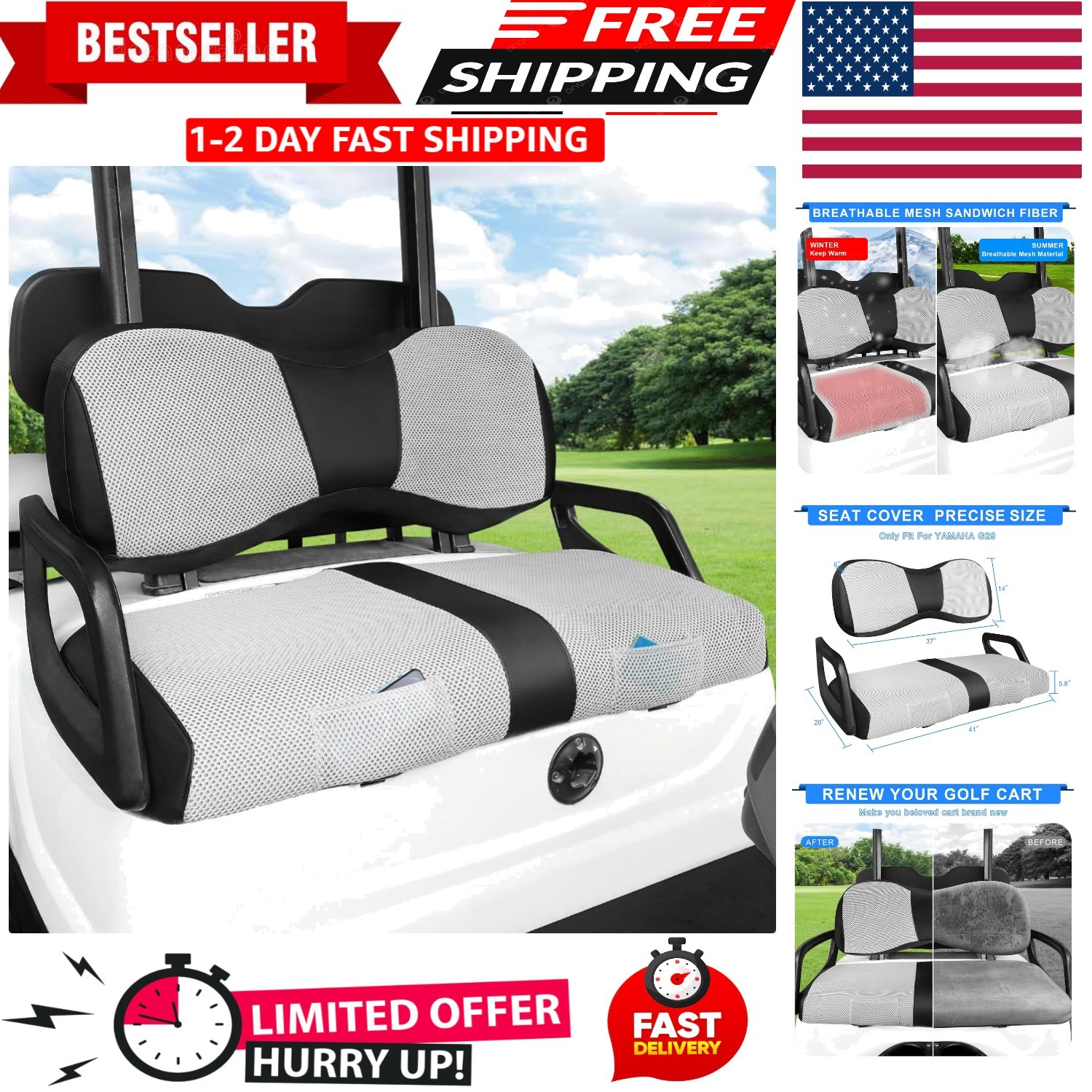 Golf Cart Seat Covers Fit Yamaha Drive G29 2007-2016 Vinyl Leather Front Seat Co