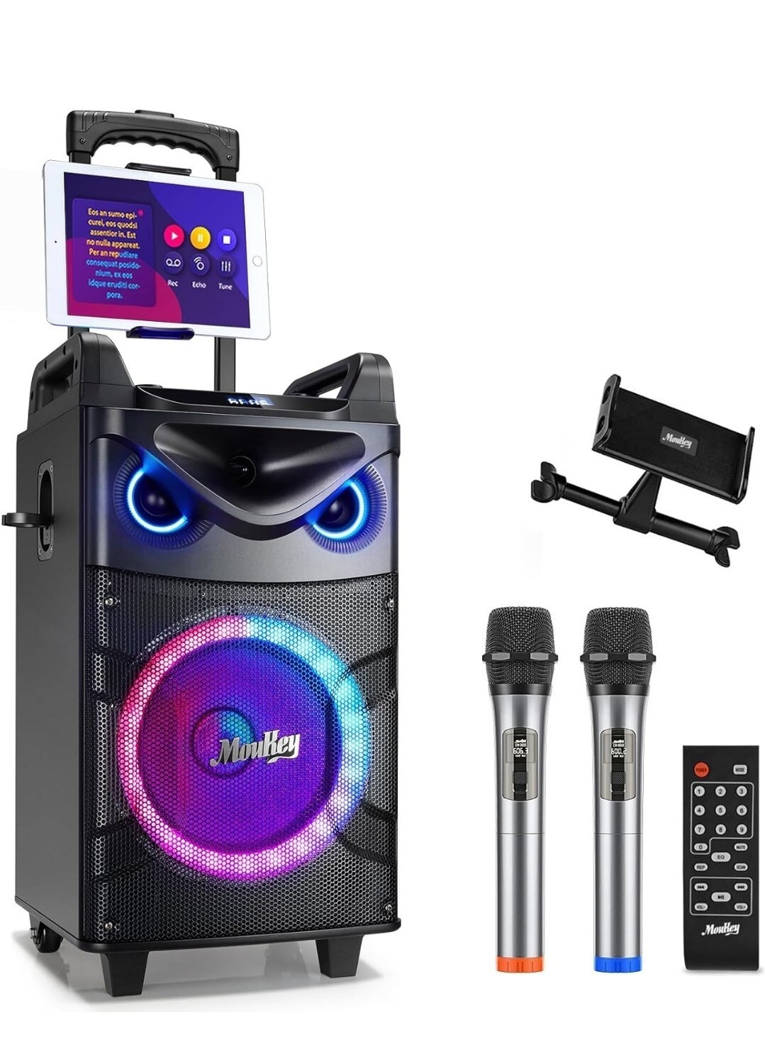 Moukey MTs10-2 Bluetooth Karaoke Trolley Speaker 10" 2 MICROPHONES ***READ ME***