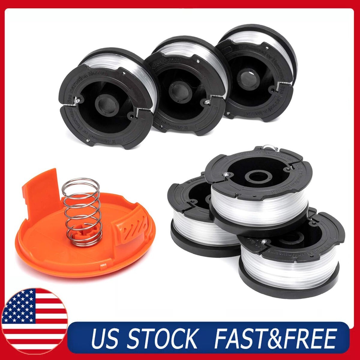 (6) Replacement for BLACK+DECKER AF-100-3ZP 30ft .065" String Trimmer Line Spool
