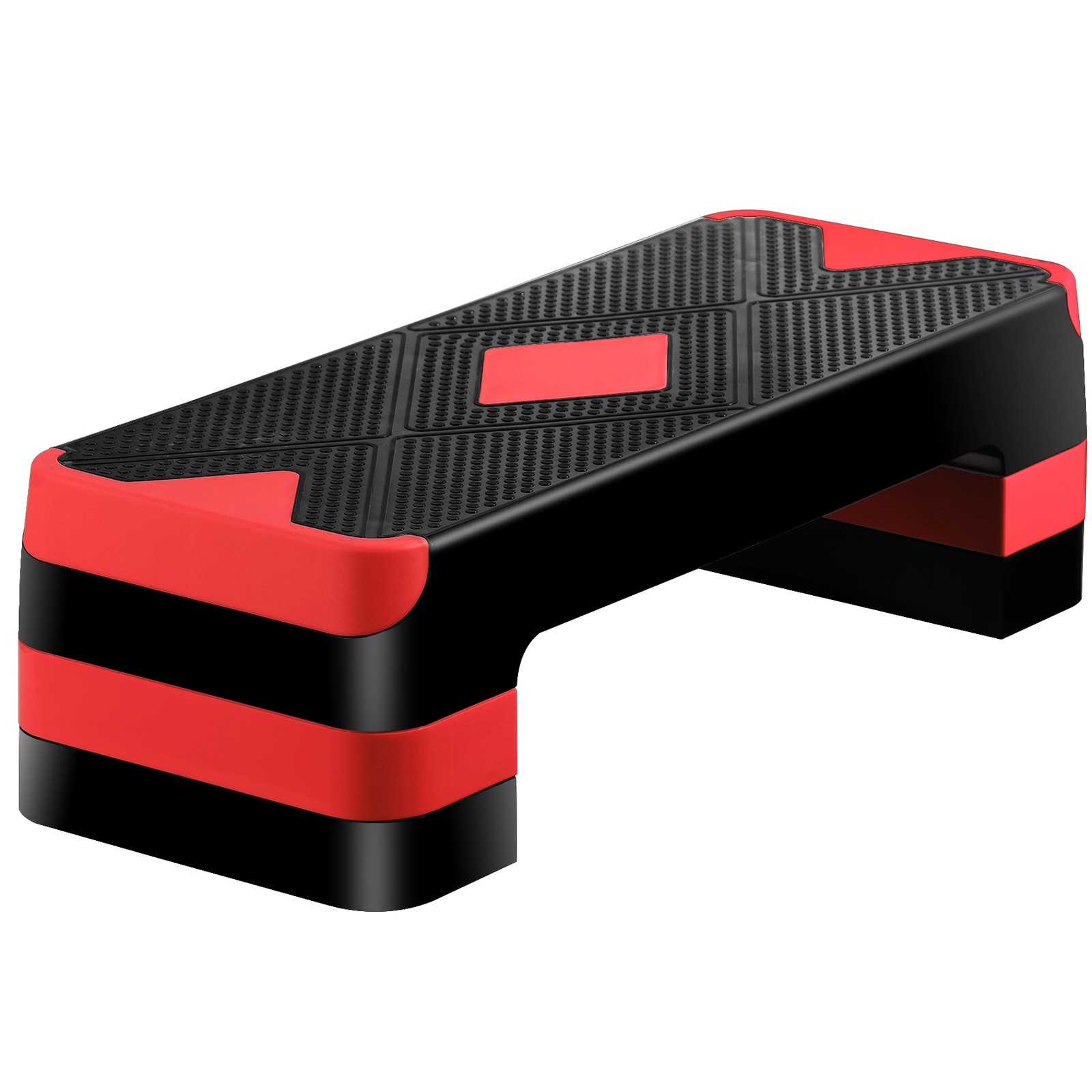 Aerobic Step Platform w/Adjustable 3-Level Risers Non-Slip Exercise Stepper Red