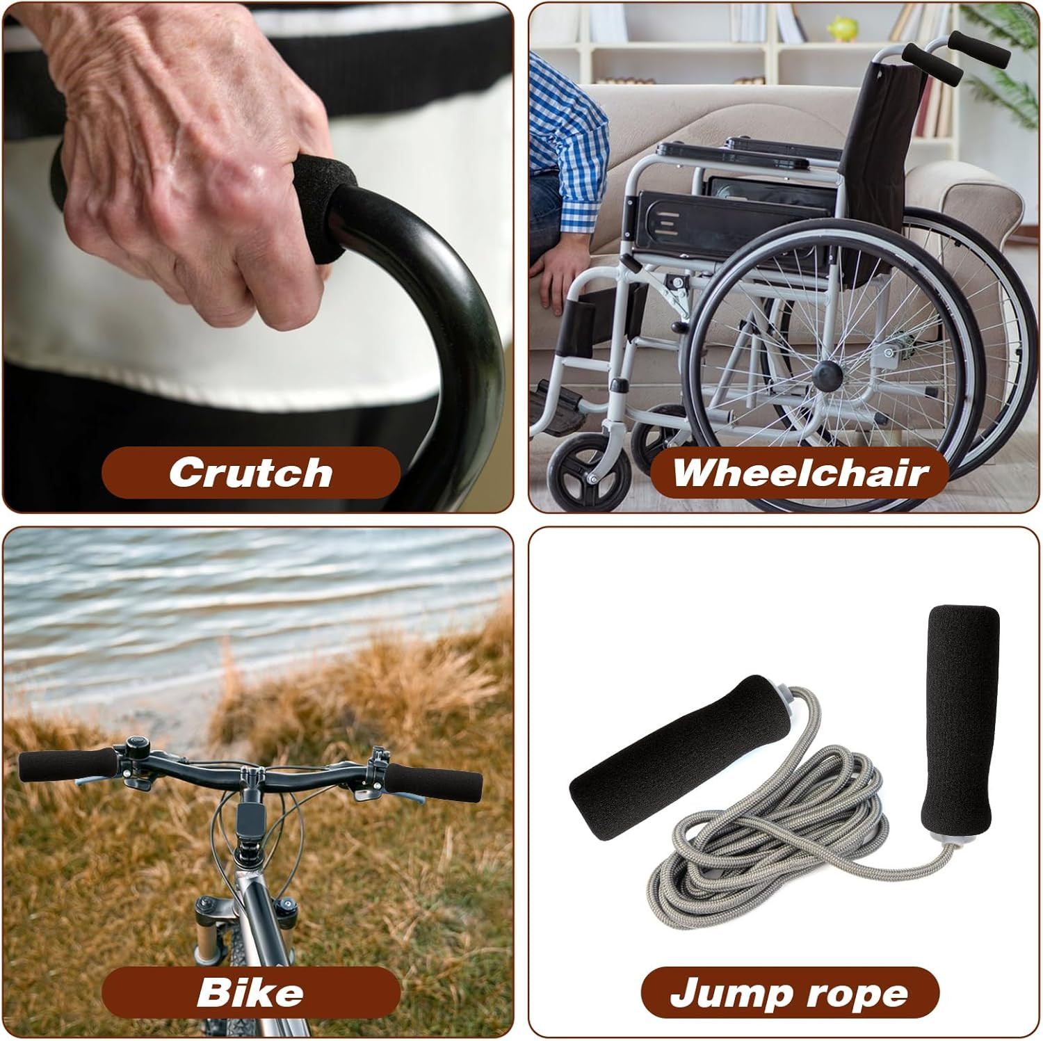 4 Pack Cane Grips - Black Foam Offset Handle Replacement for Seniors