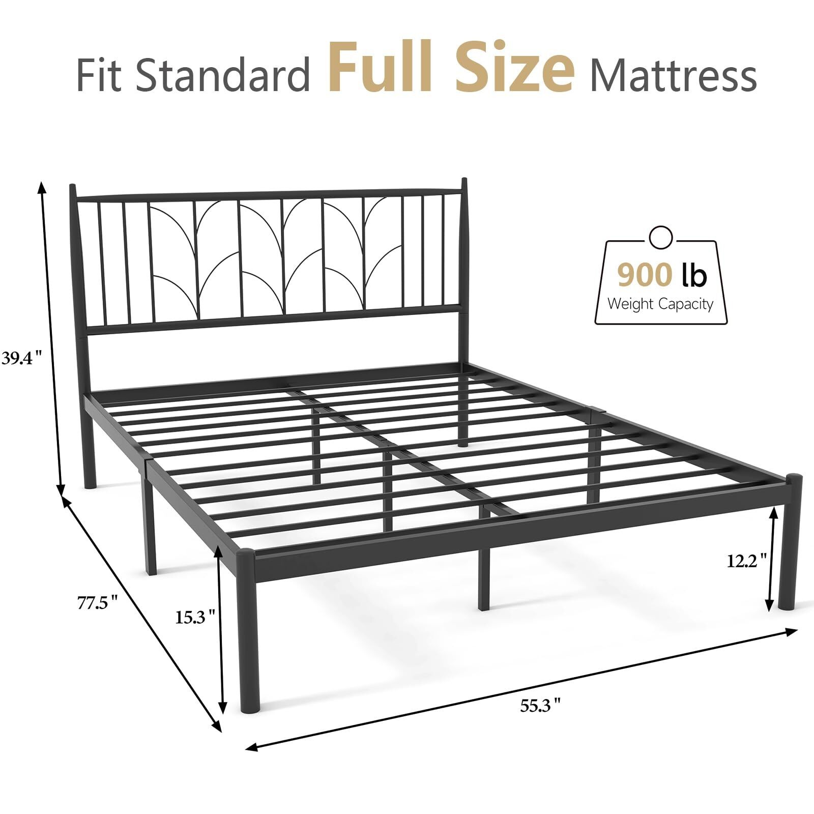 Full Size Metal Platform Bed Frame with Foundation Headboard Heavy Duty