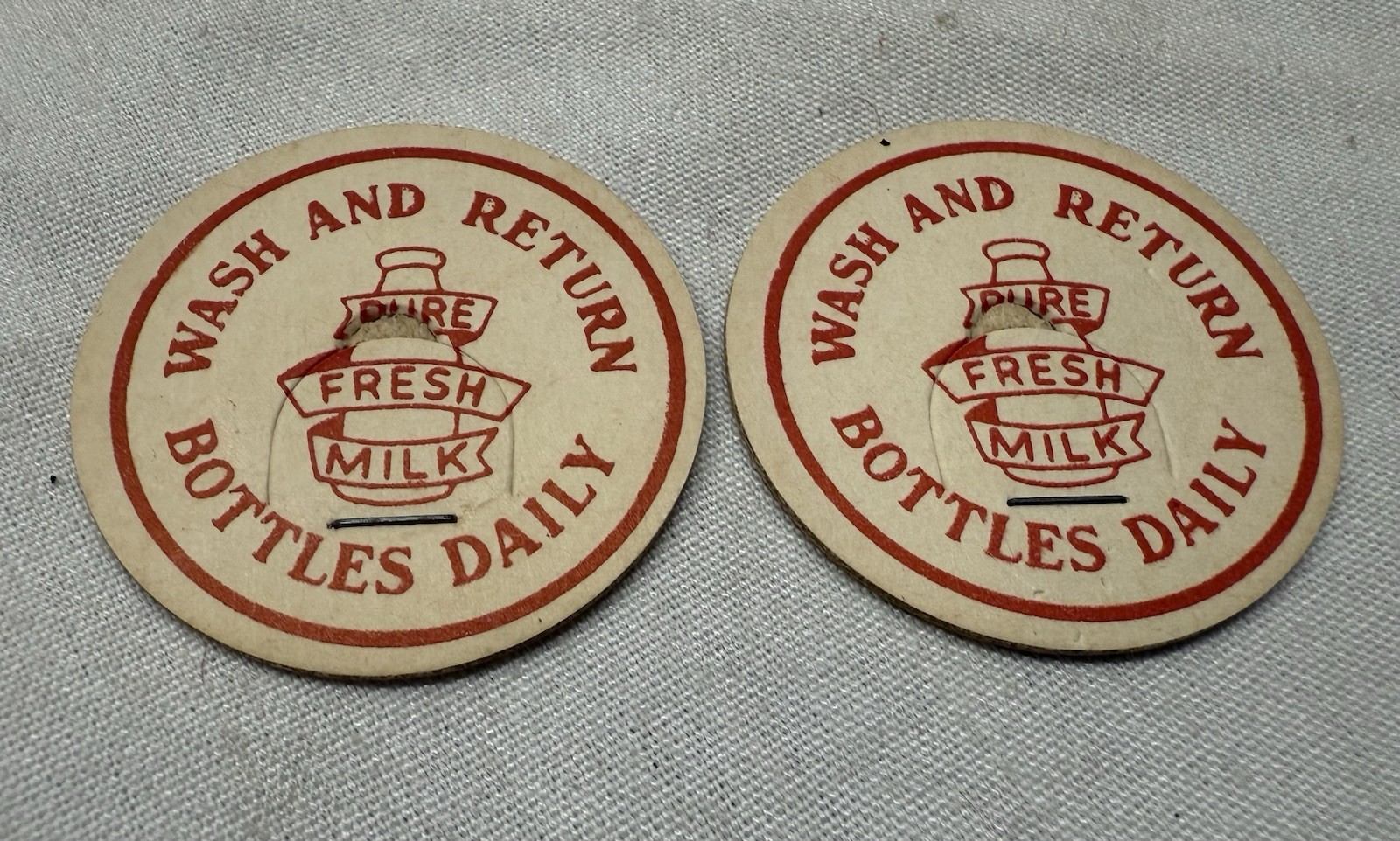 Old Pure Fresh Milk Cream Cardboard Bottle Cap Coins WASH BOTTLE RETURN Daily