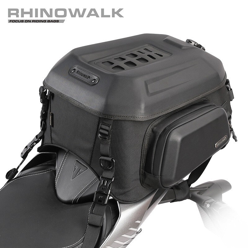 Rhinowalk Motorcycle Tail Bag Waterproof Expandable Hardshell  Back Seat Bag