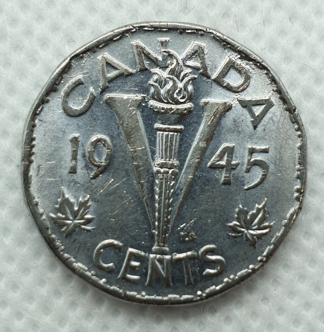 1945 Canada 5 Cents Chrome Plated Steel Coin - KM# 40a - VF - # 24621
