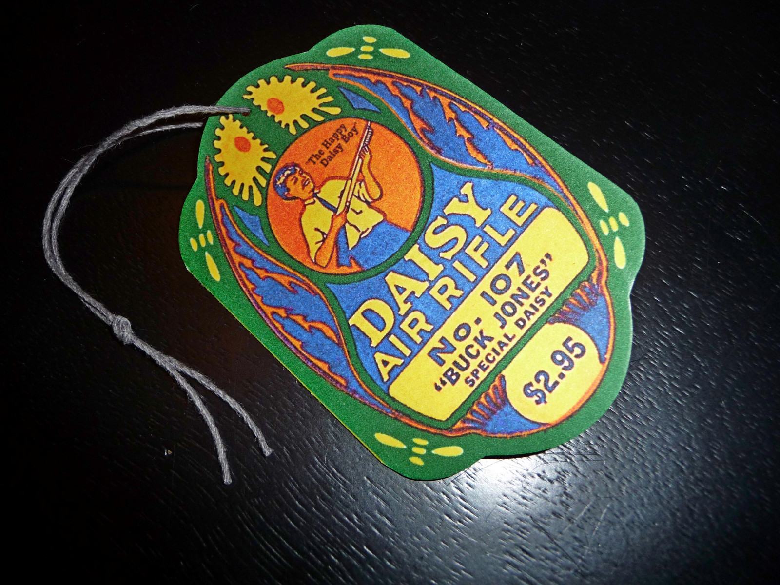 Daisy Air Rifle Buck Jones No. 107 BB GUN Repro Hang Tag - Plymouth, Mich 1934