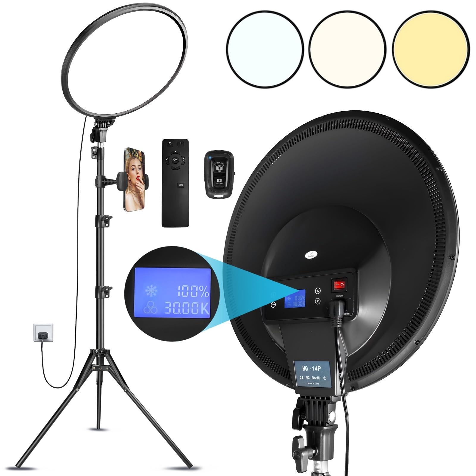 MACTREM 14’’ Large Ring Light with 71" Tripod Stand/Phone Clip,LCD .