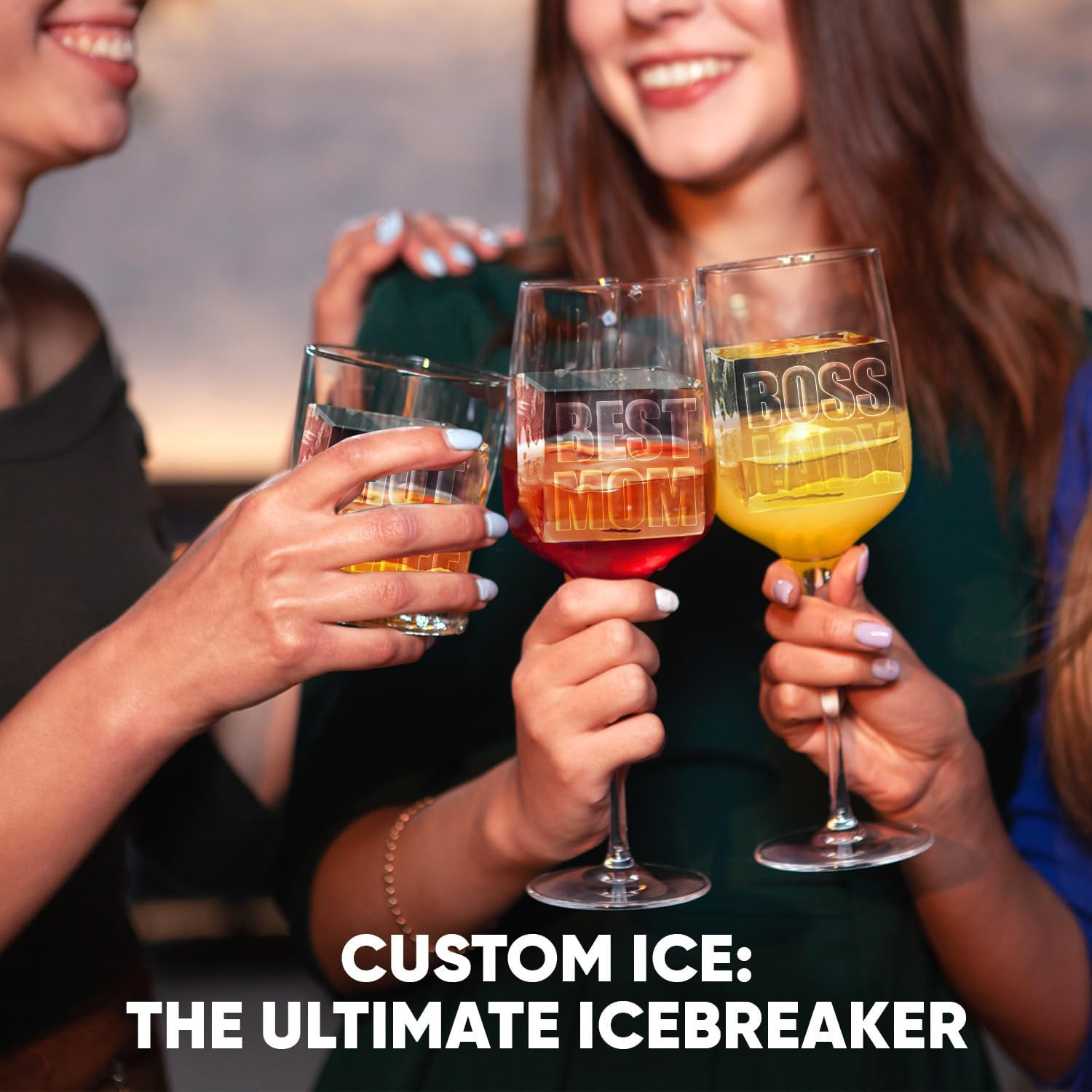 Premium Clear Ice Cube Maker with Conversation Ice Prints – 4 Large 2.1" Crystal