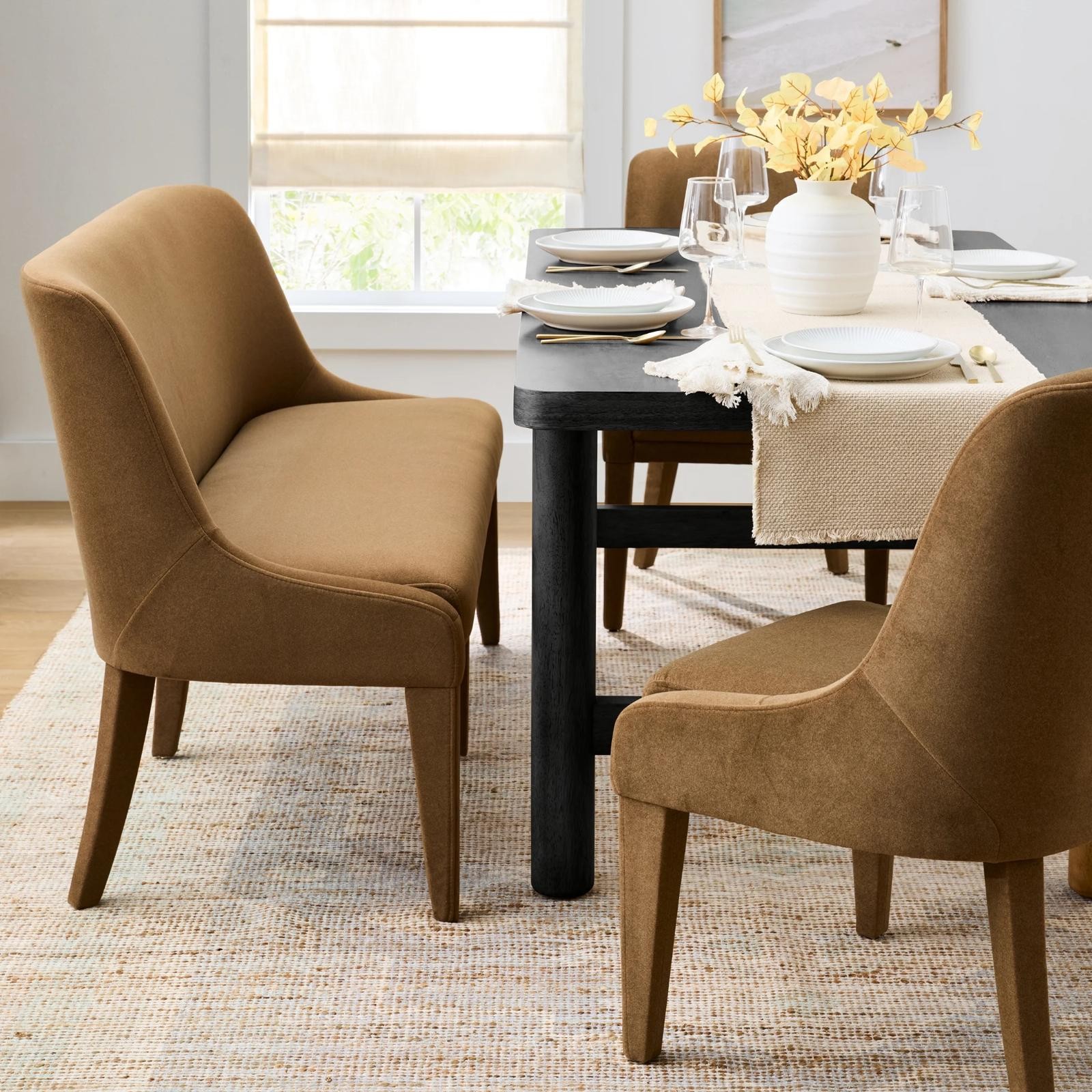 Better Homes & Gardens Windsor Brown Upholstered Dining Bench With Backrest