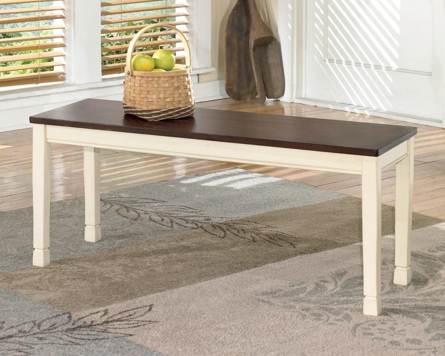 Farmhouse Rectangular Dining Bench Brown & Antique White