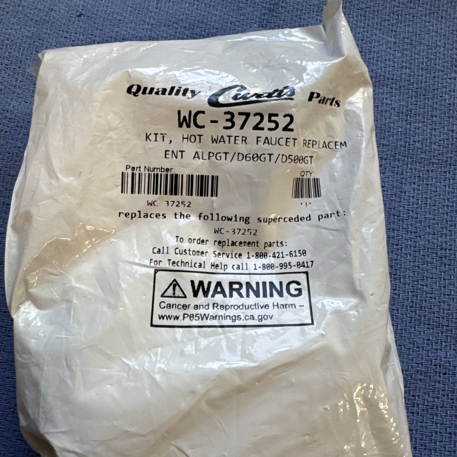 WC-37252 WILBUR CURTIS WATER FAUCET KIT NEW PART OEM (WC-1809-P FAUCET W/ NUT)