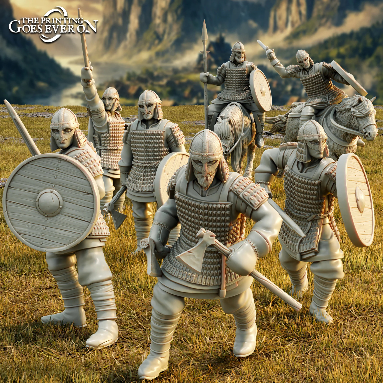 Huscarl Warband - On Foot and Mounted (Set of 7) - 28-32mm Resin Tabletop Mi