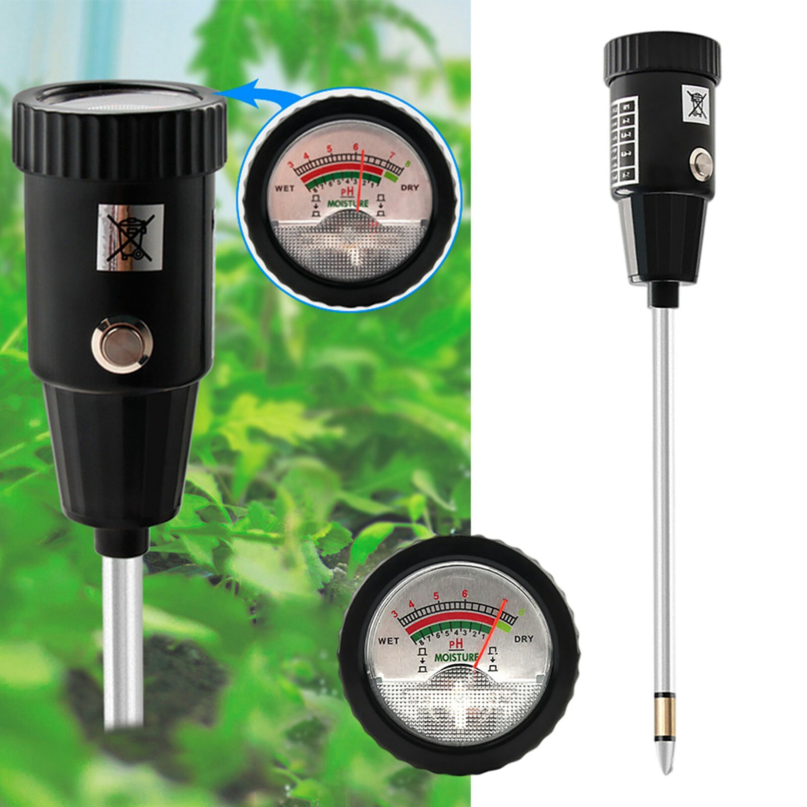 Soil Moisture PH Tester Waterproof Soil Tester W/ Meter for Garden Plant Flower