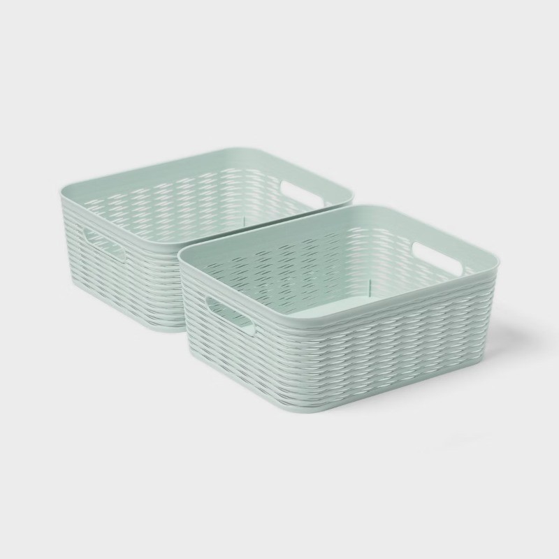 2pk Wave Medium Decorative Basket Mint Green