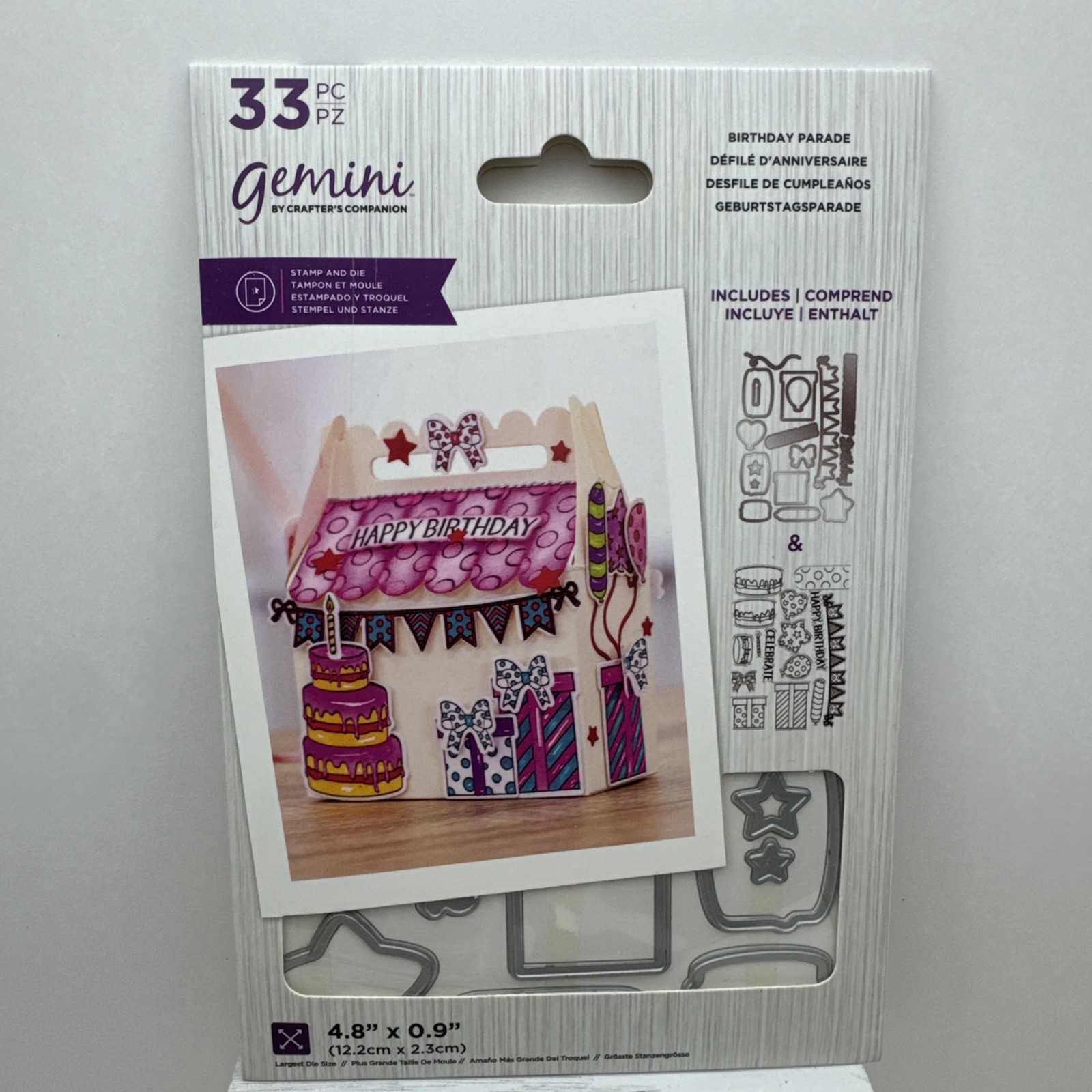 Crafter's Companion Gemini Birthday Parade Die & Stamp 33 Pc Set Treat Box NEW