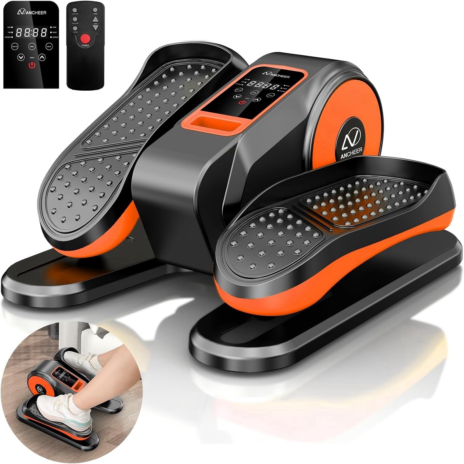 Under Desk Elliptical, 12-Speed Seated Leg Exerciser, Remote, Quiet, Orange