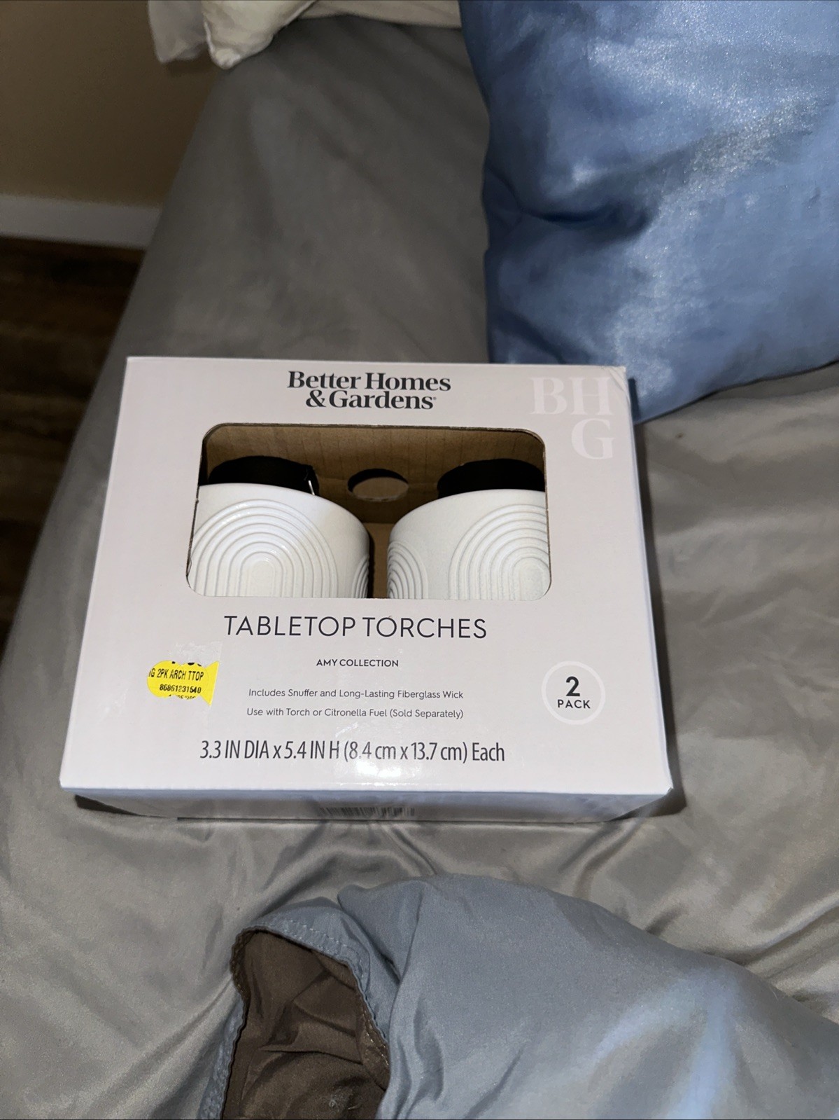 NEW IN PACKAGE! Better Homes & Gardens Outdoor Tabletop Torches White Set of Two