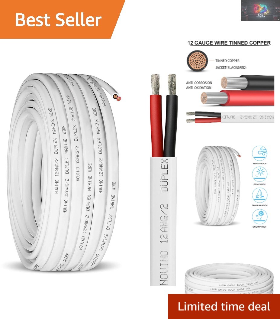 12 Gauge Waterproof Marine Grade Wire - 30ft Duplex Tinned Copper Cable for M...