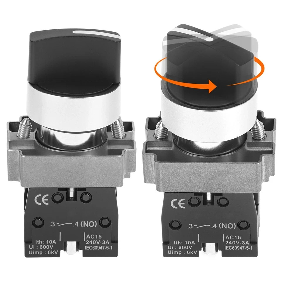 2 Pack 22mm 3 Position Maintained Selector Switch 2NO 660VAC 10A Panel Operators