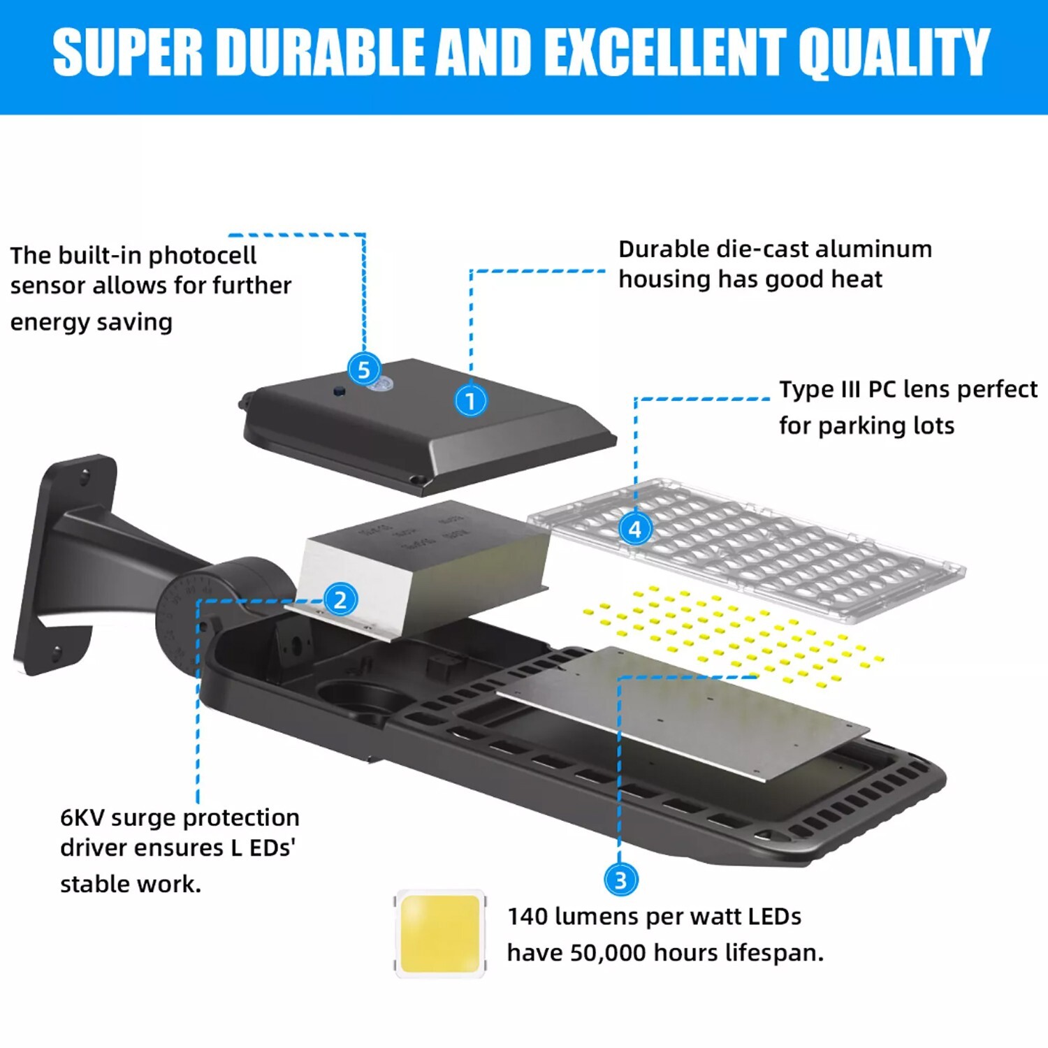 LED Parking Lot Light - 200W Street Lights Dusk to Dawn Outdoor Lighting 3 PACK