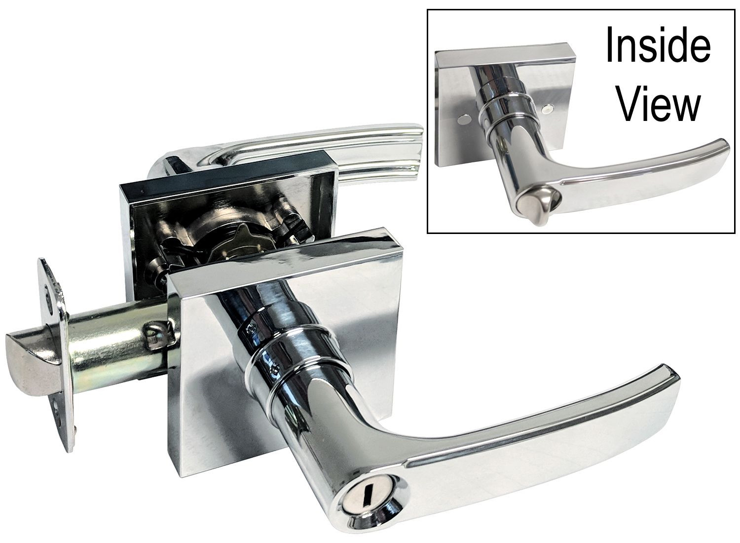 Polished Chrome Square Plate Privacy bedroom bathroom lever contemporary Modern