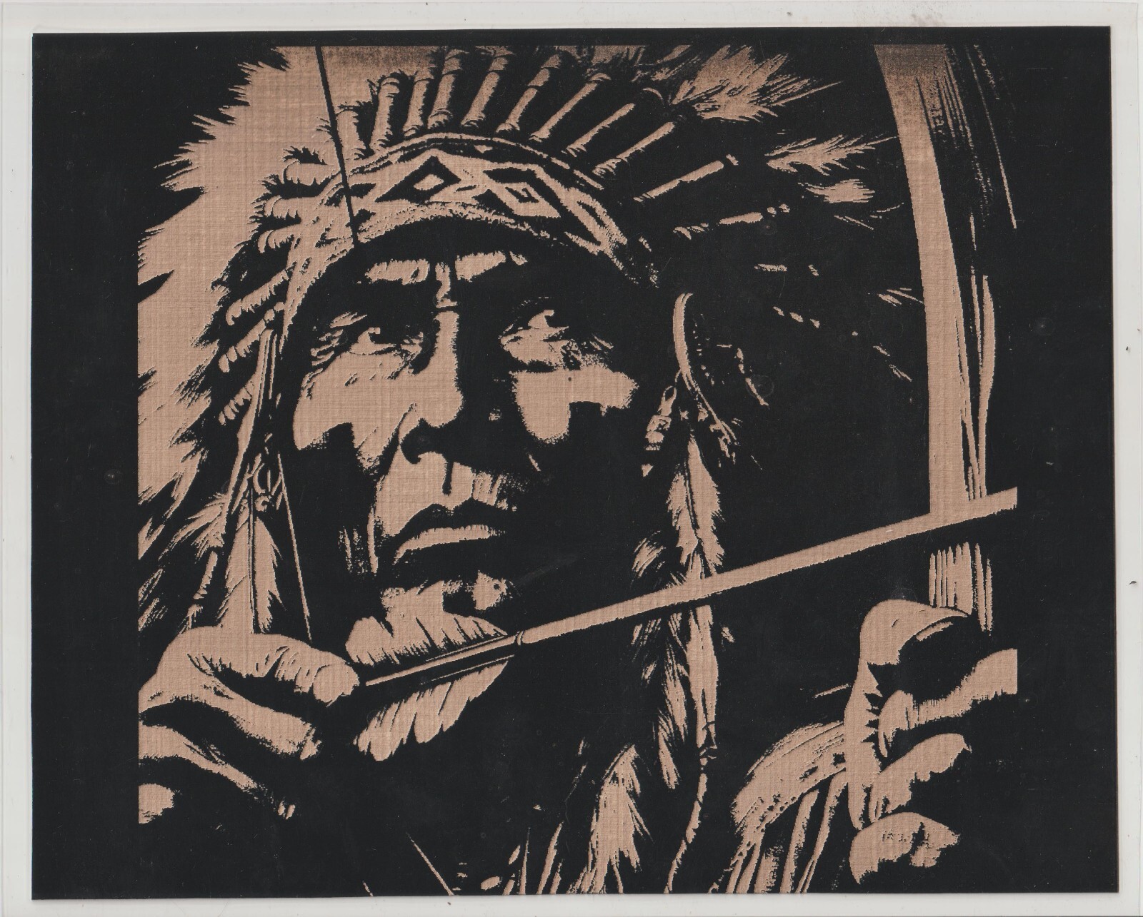 NATIVE AMERICAN WITH A BOW #1 Scratchboard Art 8 x 10