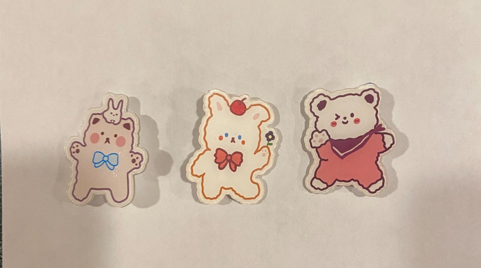 Bear, Bunny, and Cat pins (set of 3)