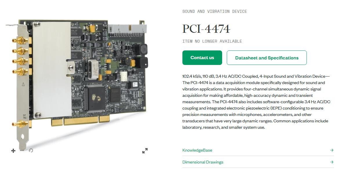 National Instruments 189545C-01 NI 4474 PCI 4-Input Sound and Vibration Device