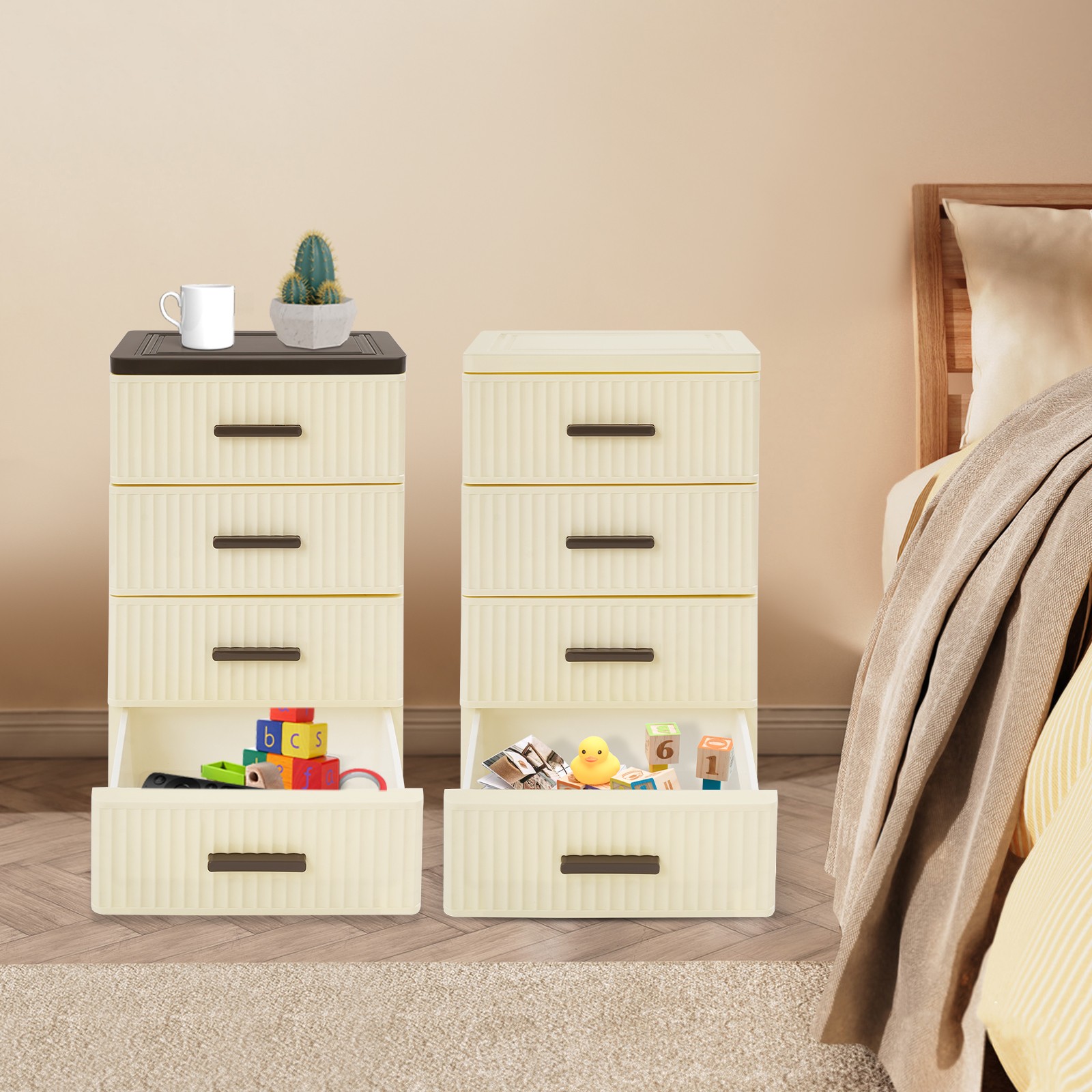 4 Tier Drawer Storage Organizer Storage Cabinet with 4 Universal Wheels 35x26x57