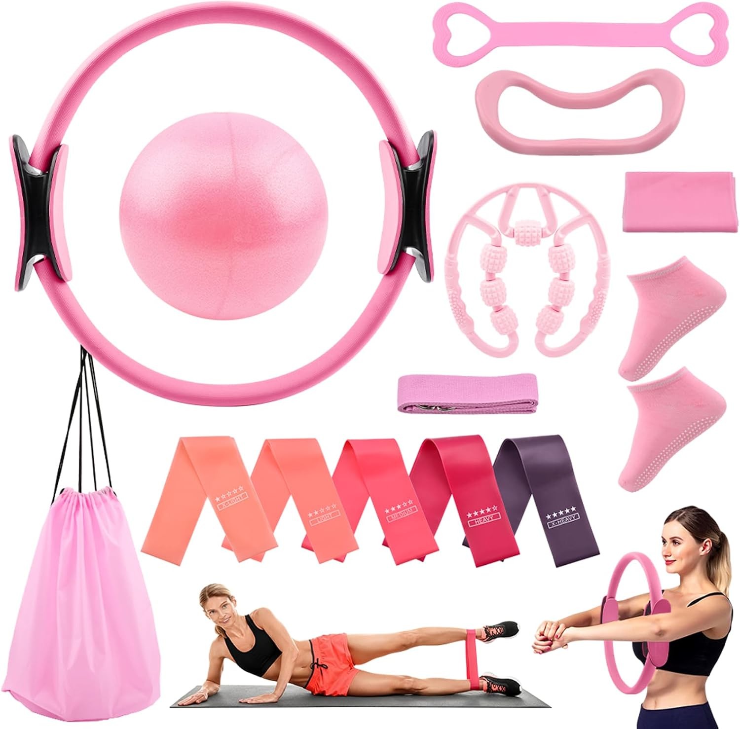 Pilates Essentials Kit for Women, 14 Pcs Pilates Equipment for Home Workouts
