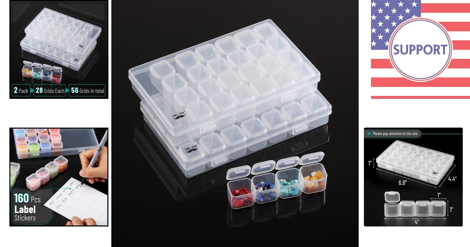 Water-Resistant 28 Compartment Bead Storage Box - Transparent Design, 2 Pack