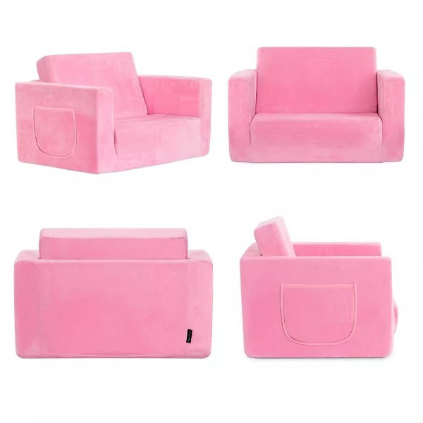 Dream On Me Baby Chair Foldable 2-in-1 Comfy Baby Lounger Couch Kids Sofa Pink