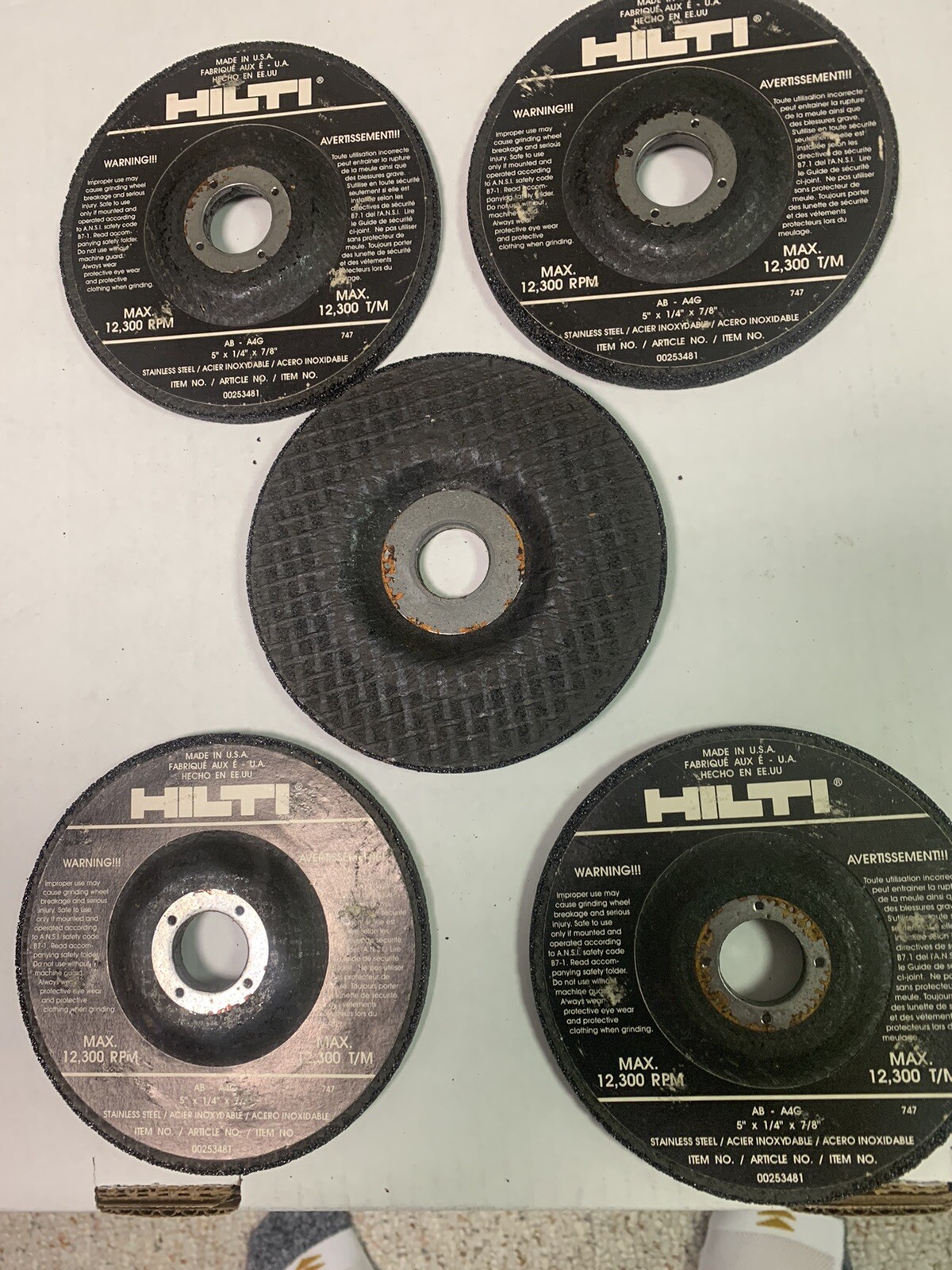 New. Qty (5) Hilti AB-A4G, 5" X 1/4" X 7/8" Abrasive Wheels for Stainless