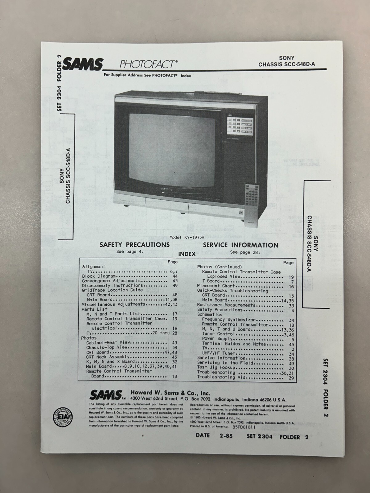 Sony SCC-548D-A Service Manual Sams Photofact Free Shipping