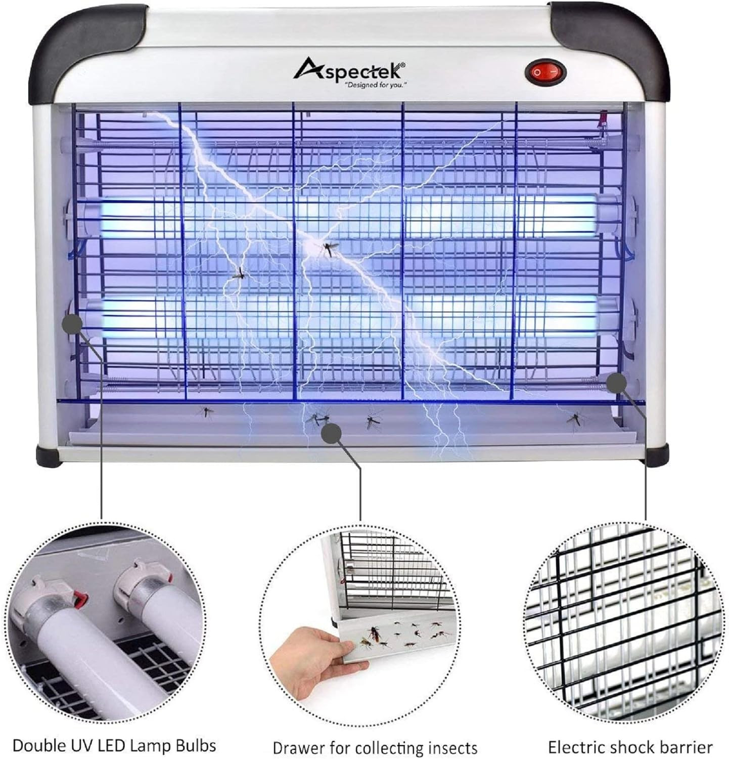 20W Indoor Bug Zapper, Powerful UV Bugs Lamp Attract Insects and 2800V Grid