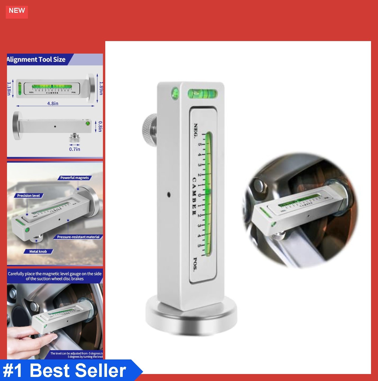 Magnetic Camber Gauge Wheel Alignment Tool -5 to 5 Degree Caster Measure PC