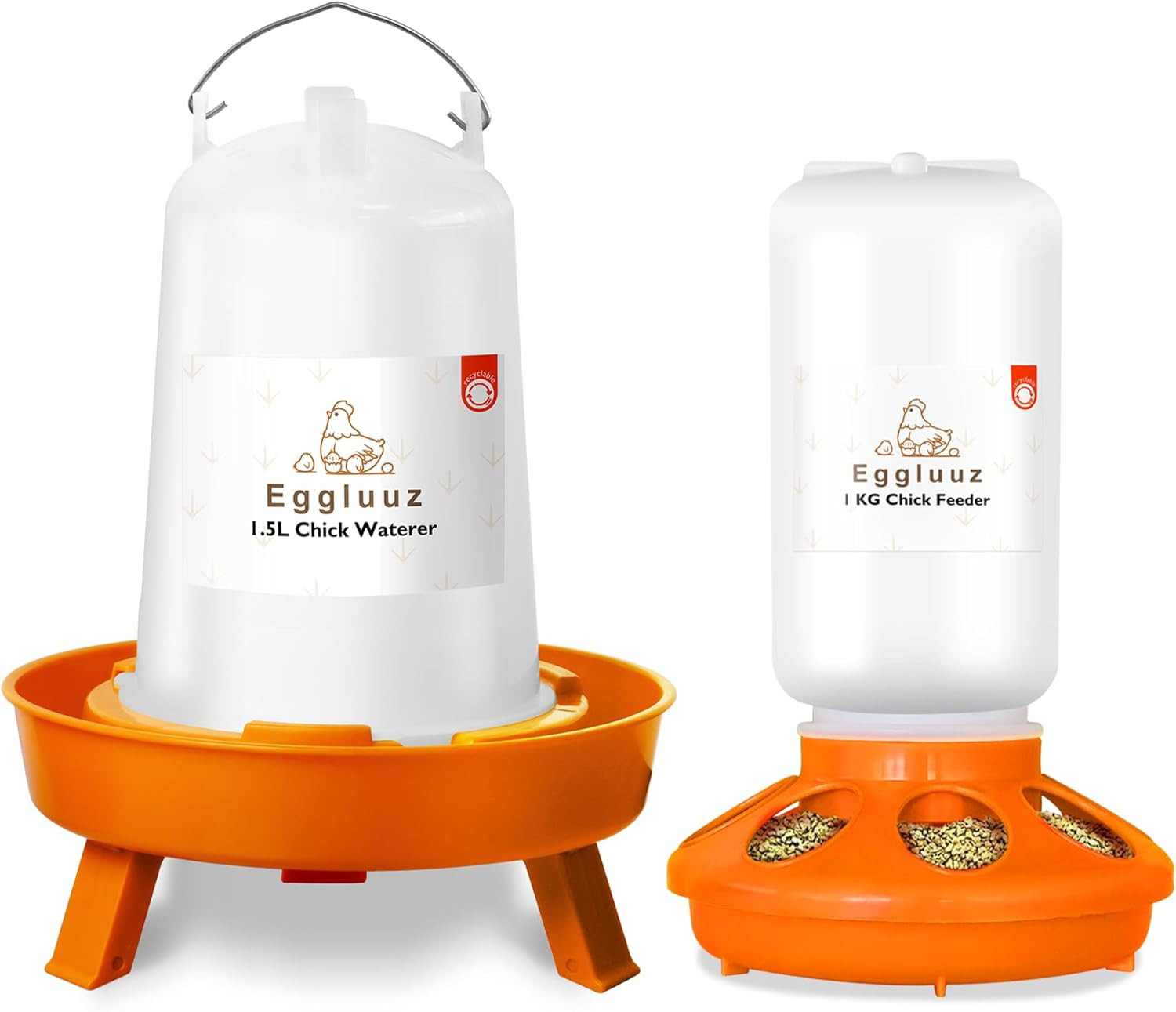 Chick Feeder and Waterer Kit Feeder and Waterer Set, 1L Chick Feeder and 1.5L Ch