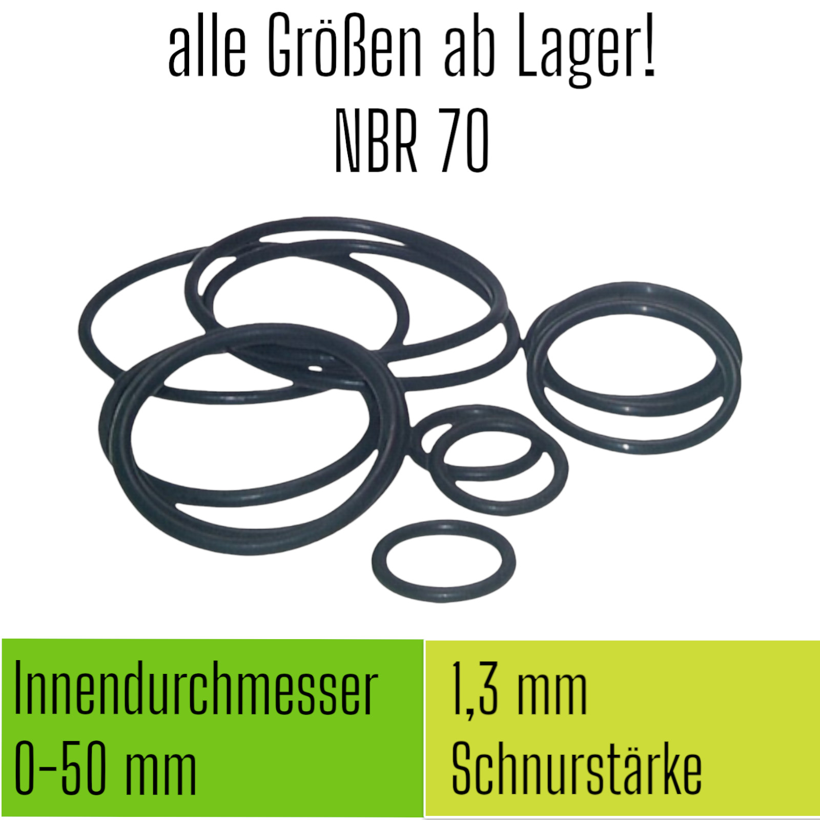 O-ring ID Ø 0-50 mm x cord thickness 1.3 1.30 1.3 NBR 70 sealing ring O 0...