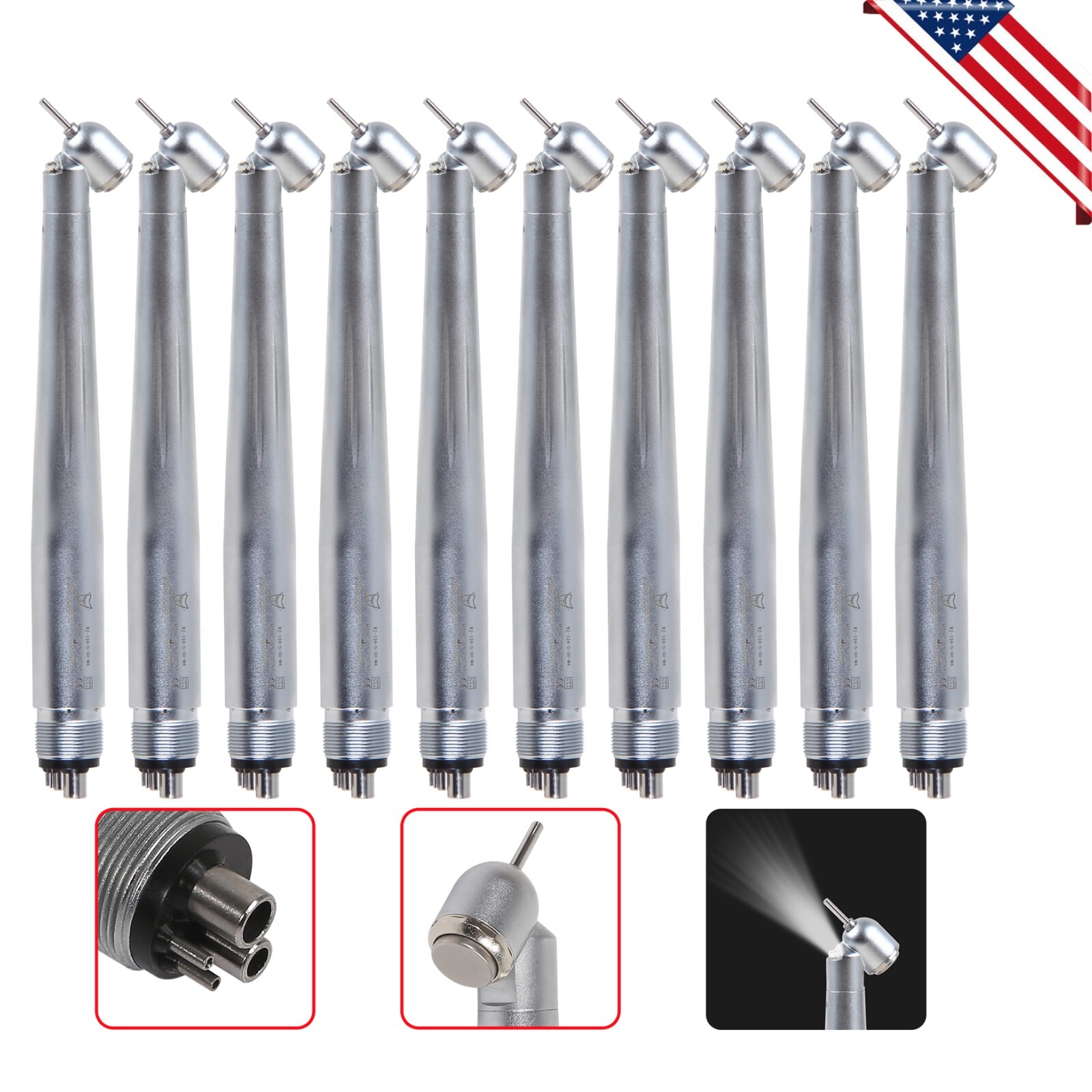 10pcs USA LED E-generator Dental Surgical 45° Degree High Speed Handpiece 4 Hole
