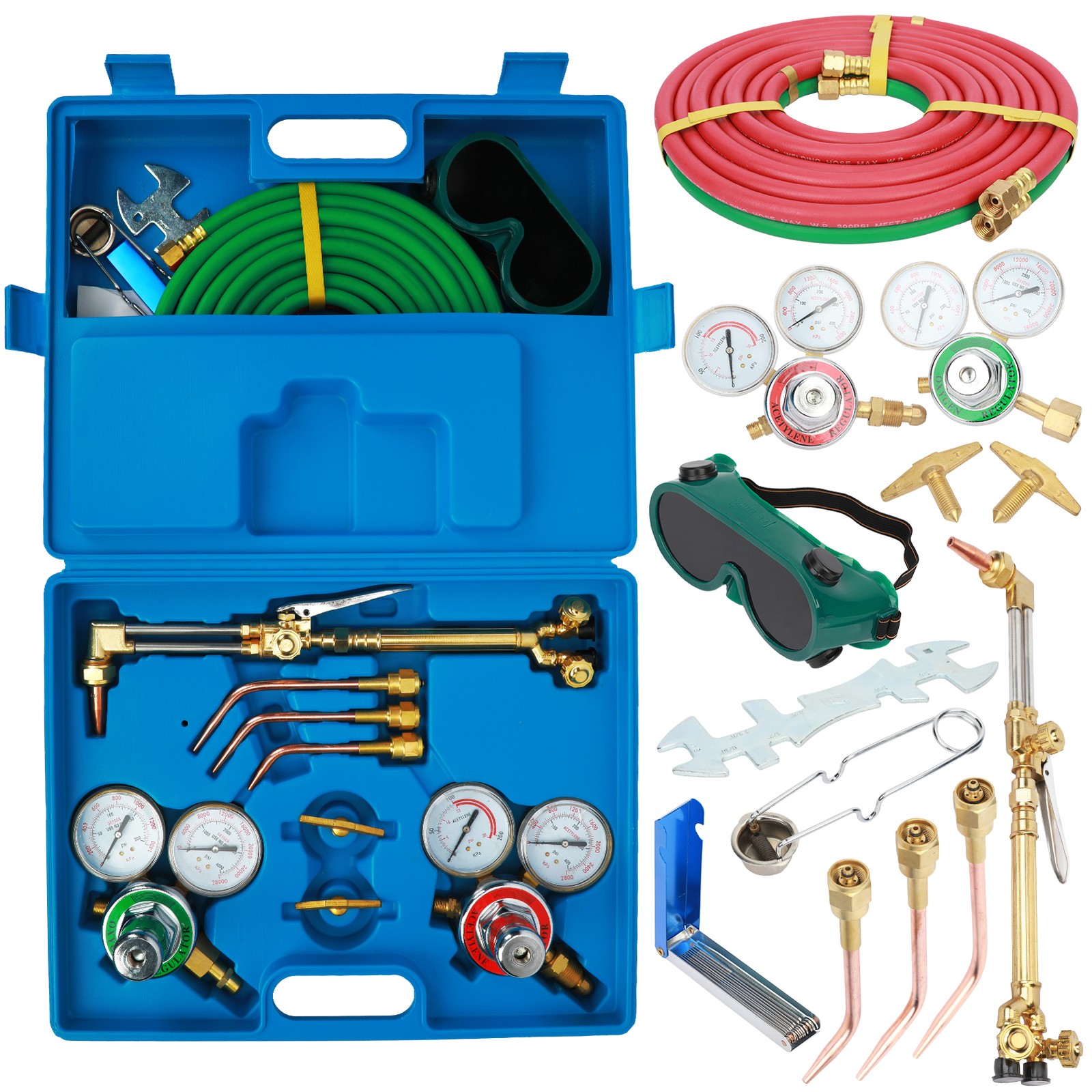 Oxygen Acetylene Cutting Torch Welding Kit W/Hose Welding Brass Storage Case