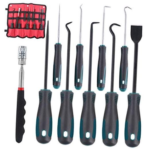 Glarks 10 In 1 Heavy Duty Hook and Pick Set, 9Pcs Precision Scraper, Hook and