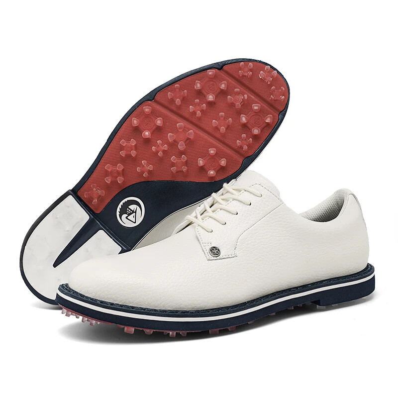 Men's Outdoor Soft Walking Golf Sneakers Leather Waterproof Golf Spike Sneakers