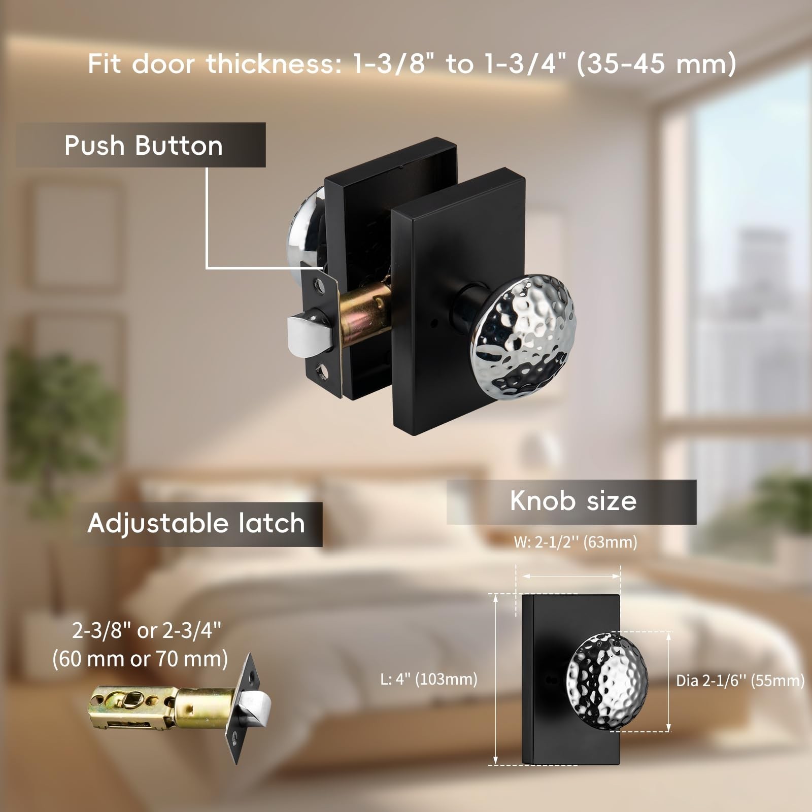 Black Interior Door Knobs, Chrome Interior Door Handles for Bath & Bed, Heavy...