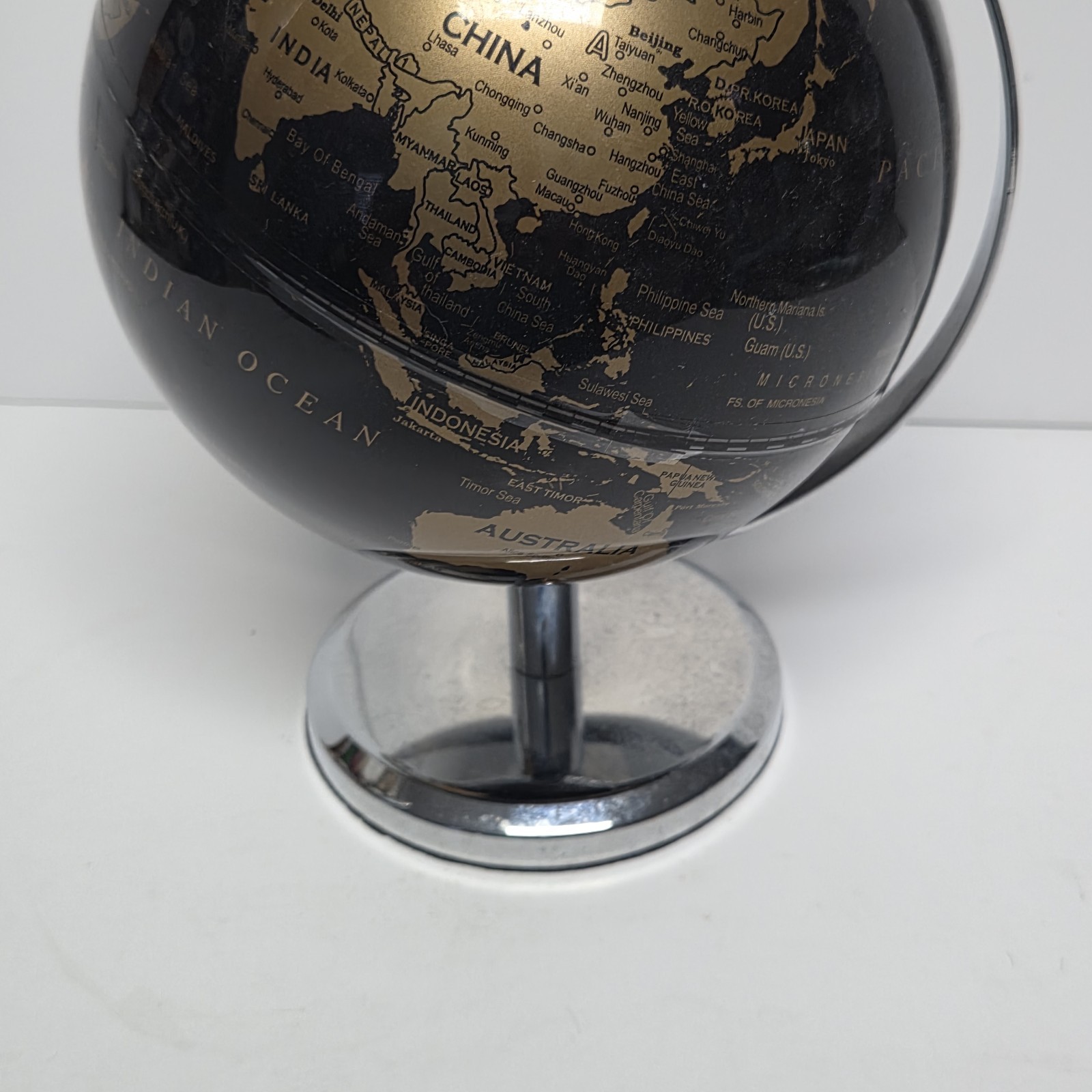 Decorative World Globe 7" Black with Gold Continents Tabletop