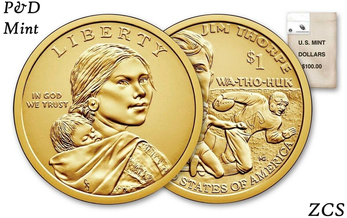 2018 P&D Native American Indian Dollar Coin Sacagawea Coins Jim Thorpe Money