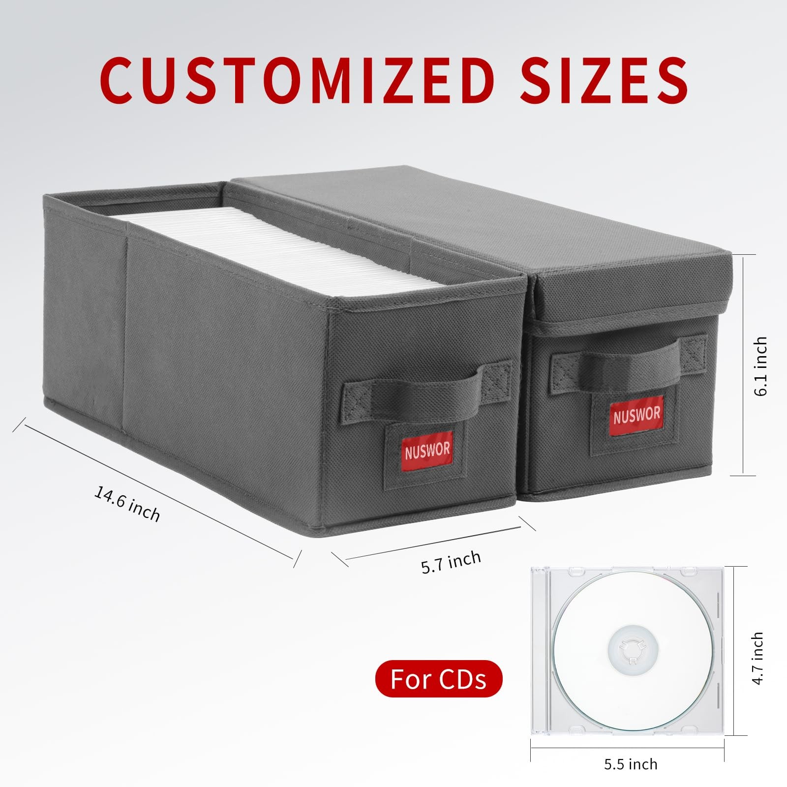 Stackable CD Organizer Box with Lid | 4 Pack | Grey