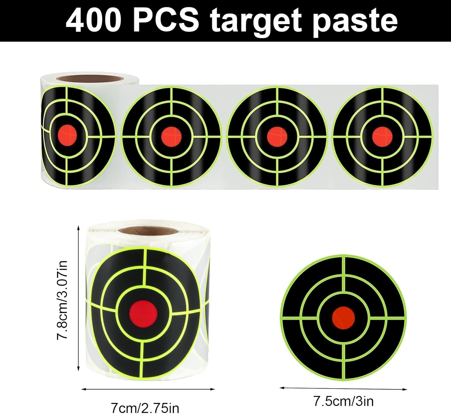 3 Inch Splatter Shooting Targets - 200 Pcs/Roll Self-Adhesive Reactive Stickers,